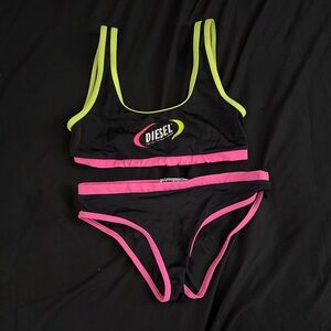 Diesel Women's Black Bikini with Pink and Yellow Accents